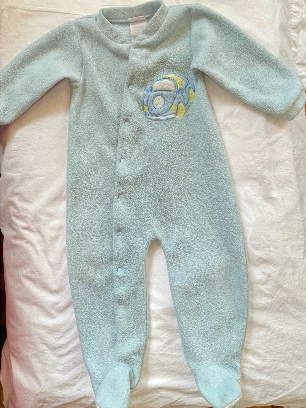 Vintage Sears Baby Light Blue Fleece Footed Sleeper Romper